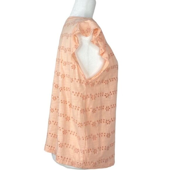 Sanctuary Women’s Peach Flutter Cap Sleeve Floral Eyelet Tunic Blouse S/C39 - Picture 2 of 9
